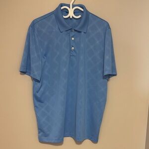Chaps Light Blue Short-Sleeve Polo with Subtle Plaid Texture